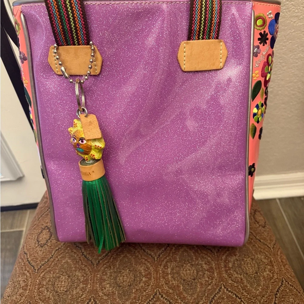 Purple Women's Bag with Multicolor Strap - Picture 1 of 3